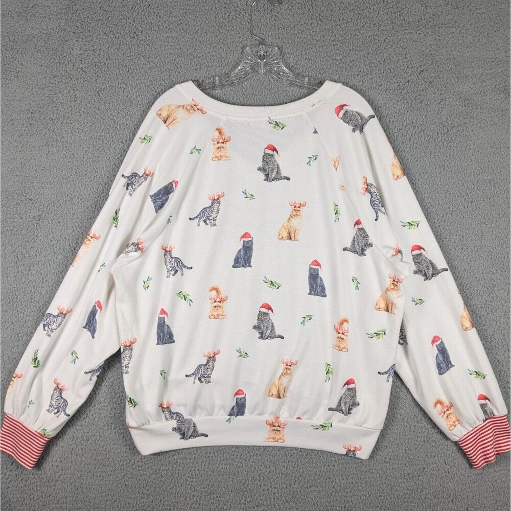 PJ Salvage Pajama Top Womens XL White Christmas Persian Cats Pullover Comfy - Picture 9 of 9
